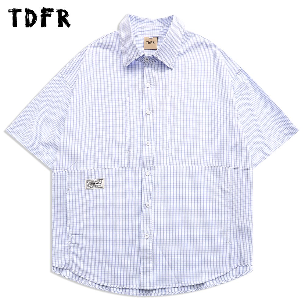 Small Plaid Short Sleeve Shirt Mens Summer Casual Loose Half-Sleeve Lapel Shirts Men