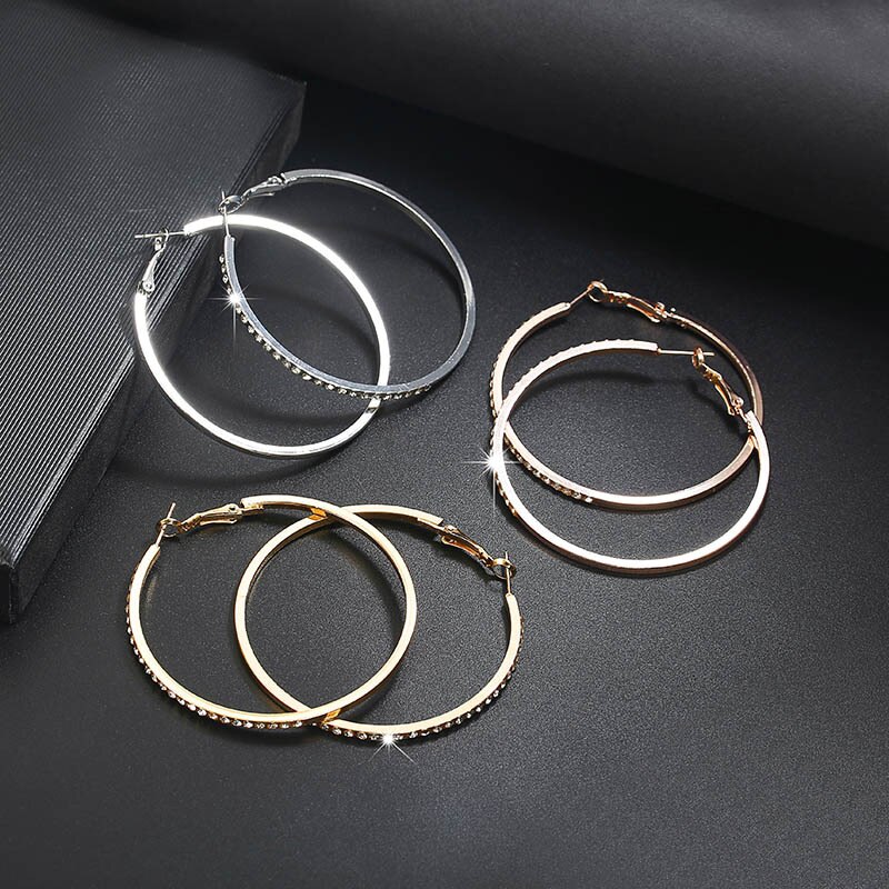 Grote Hoepel Oorbellen Vrouwen Gouden Zilveren Kleur Strass Oor Ringen Koreaanse Sieraden Earring Hoops Party Accessoires