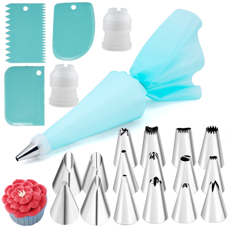 Juego de 6-24 Uds. De bolsa de repostería y boquilla para pastel de acero inoxidable, accesorios de cocina para decorar panadería, equipo de confitería: Multicolor