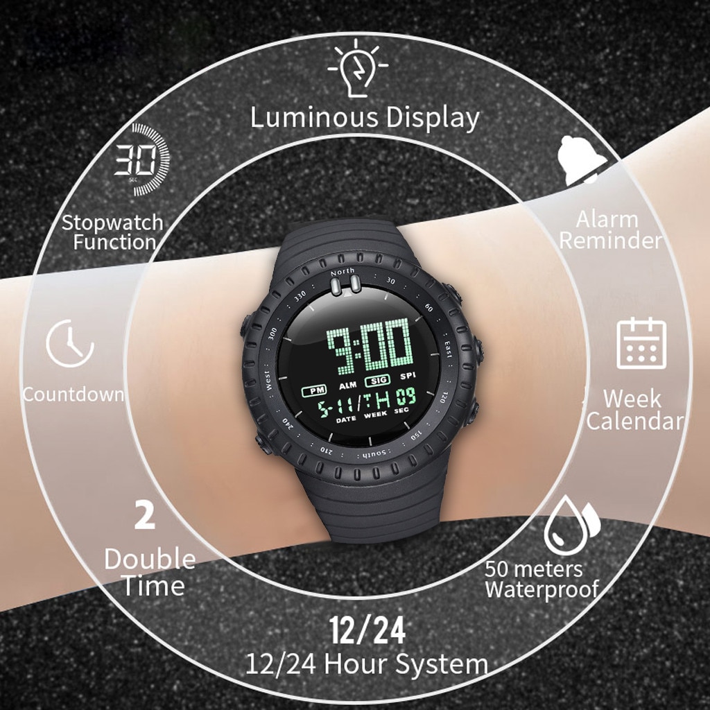 Sport Mannen Digitale Horloges Led Display Digitale Kalender Horloge Voor Mannen Elektronische Outdoor Multifunctionele Horloges Montre Homme