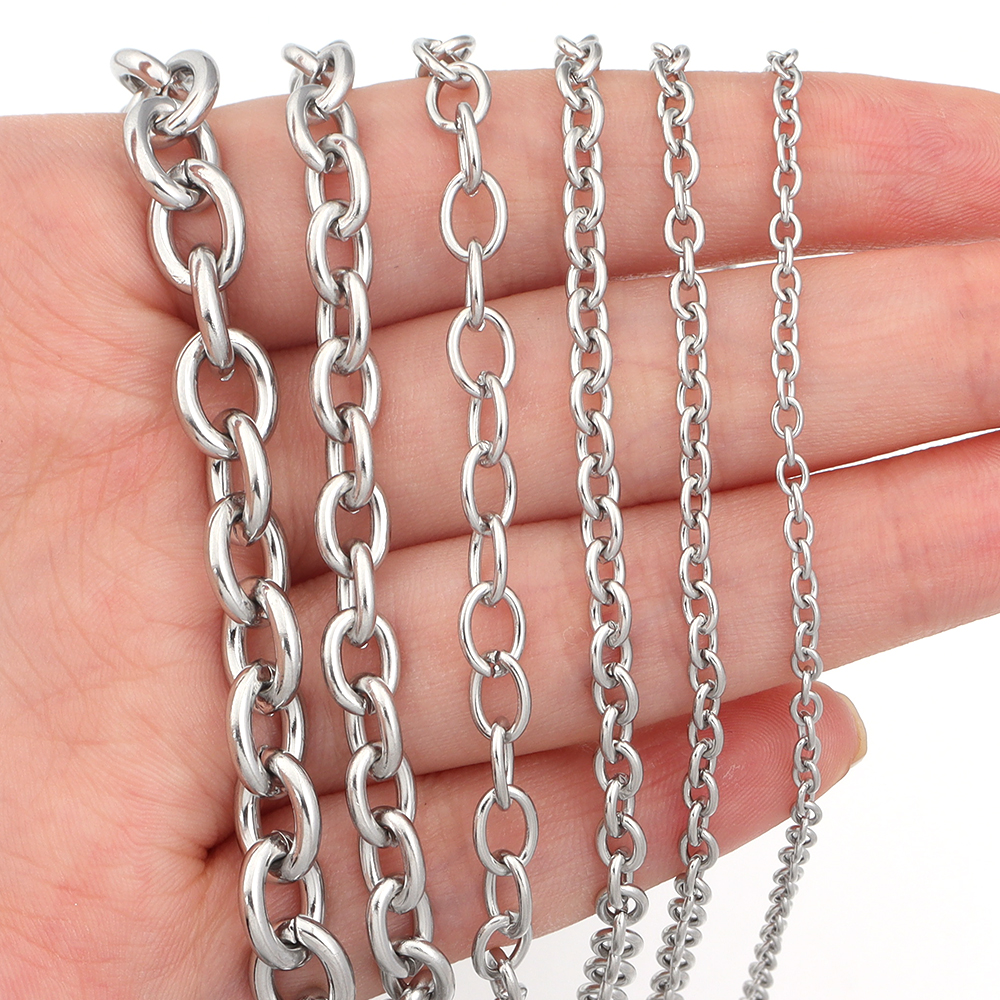 5 yardas/lote de cadena de acero inoxidable, cadena de Metal en forma de O, cadena retorcida, cadenas de eslabones anchos para hacer joyería DIY, collares y pulseras