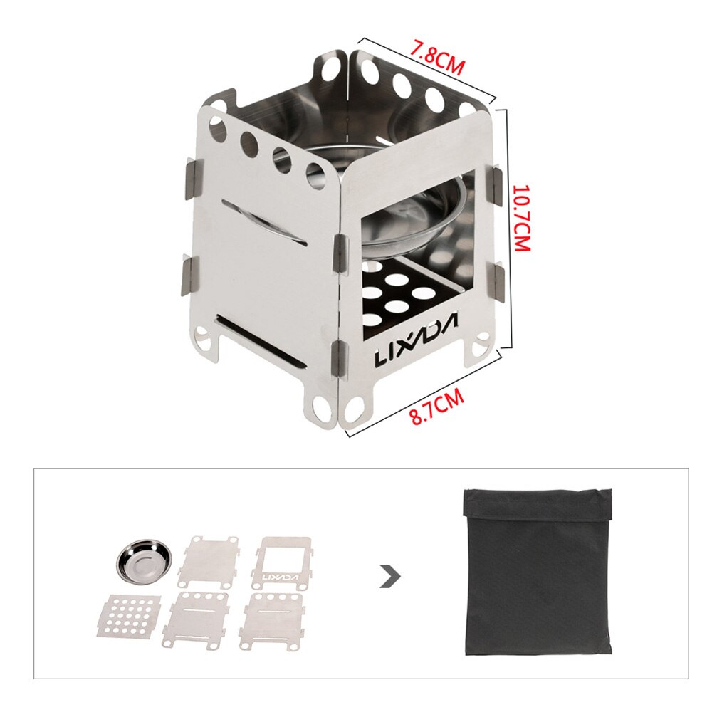 Lixada Outdoor Lightweight Camping Wood Stove Portable Outdoor Folding Titanium Wood Stove Burning Picnic Alcohol Wood Stove: Stainlesssteel7.8CM