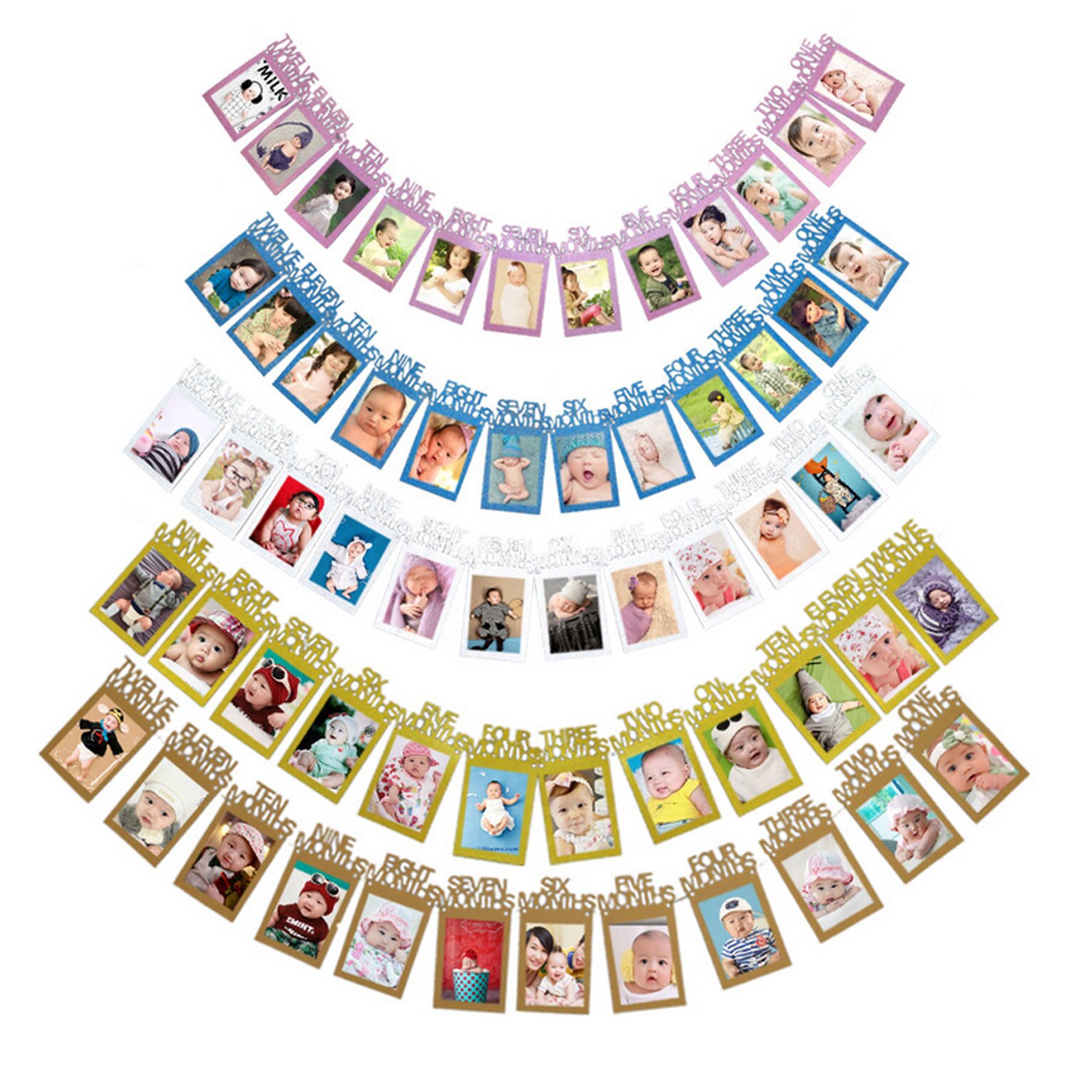 Eerste Verjaardag Decoratie 1 Tot 12 Maanden Maandelijkse Papier Foto Foto Bunting Garland Banner Voor 1 Jaar Oude Viering