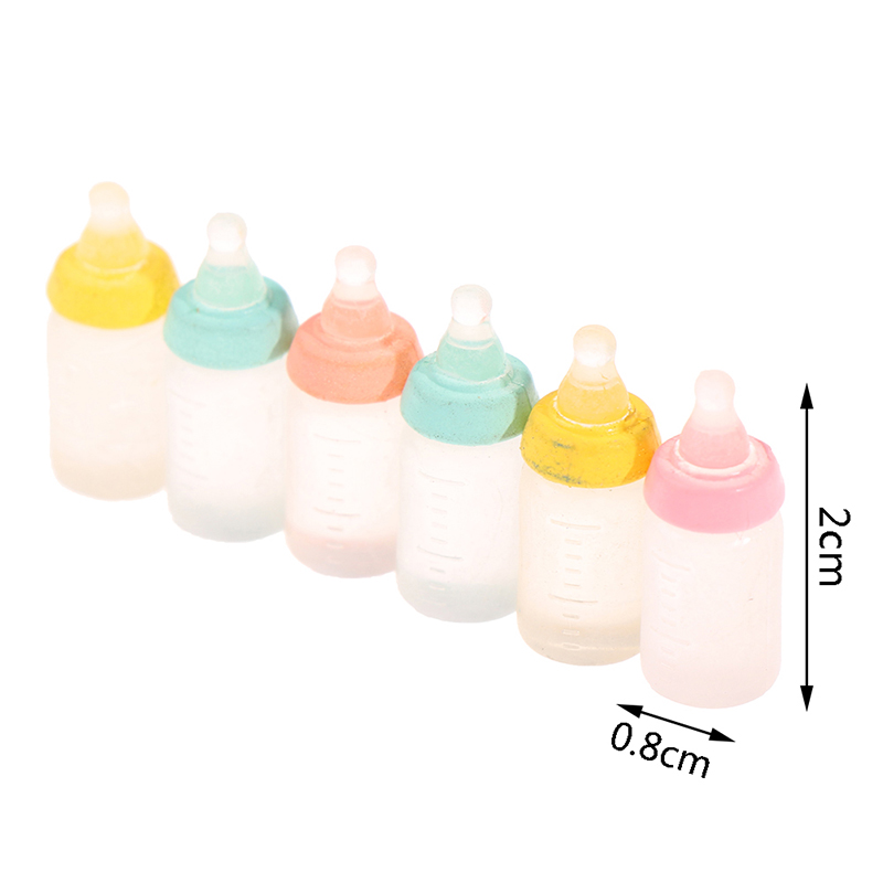 6Pcs Colorful Resin Simulation Mini Milk Bottle Miniature Baby bottle Super Cute Transparent Bottle 1:12 Dollhouse Accessories: Default Title