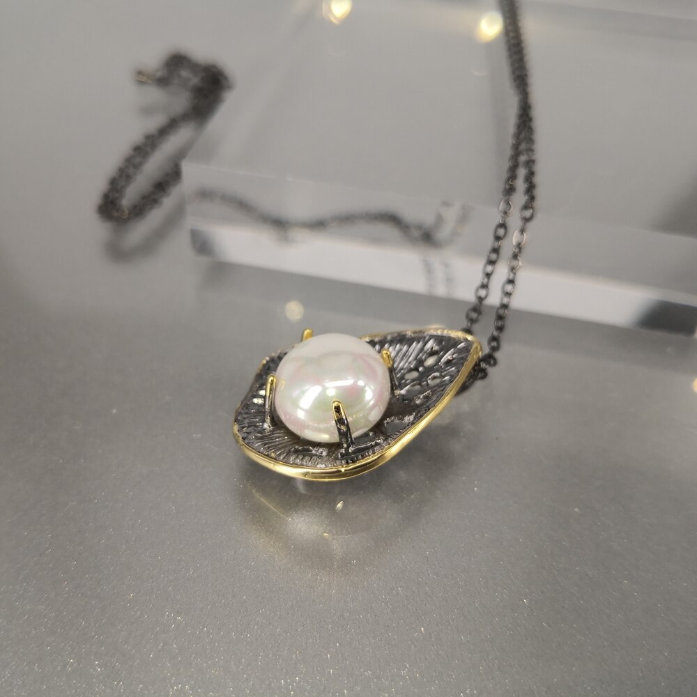 Dreamcarnival1989 Feminine Necklace & Earrings Set for Women Gothic Pearl on Leaves Party Must Have Jewelry EP3982S2