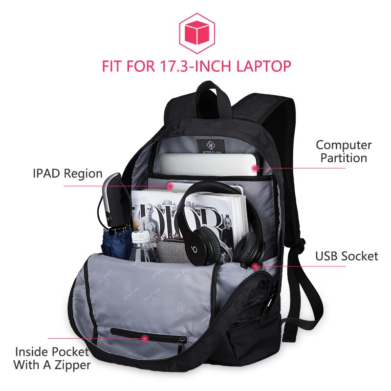 Heroic Knight USB Charging Laptop Backpack 17inch for Men Camo Black Masccline Bags Travel Backbags large Capacity Bag