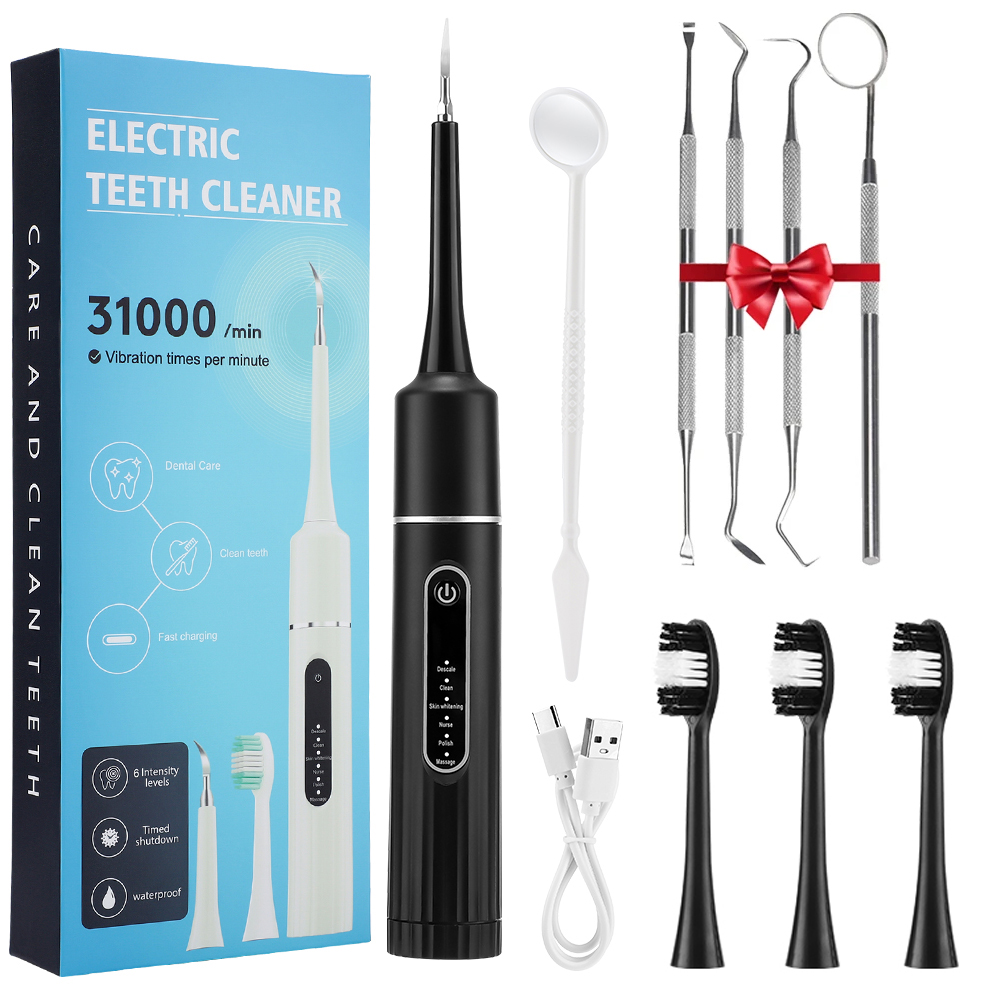 Electric Tooth Cleaner Waterproof Toothbrush Sonic Vibration Dental Scaler Plaque Calculus Tartar Remover Teeth Cleaning Tools: BROWN