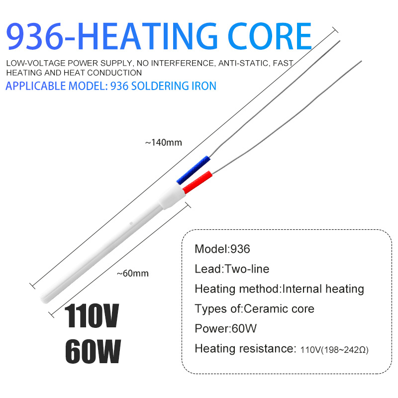 200W Electric Soldering Iron Heater Adjustable Temperature Ceramic Internal Heating Element For 907 926 927 936 Solder Iron: 936 60W 110V