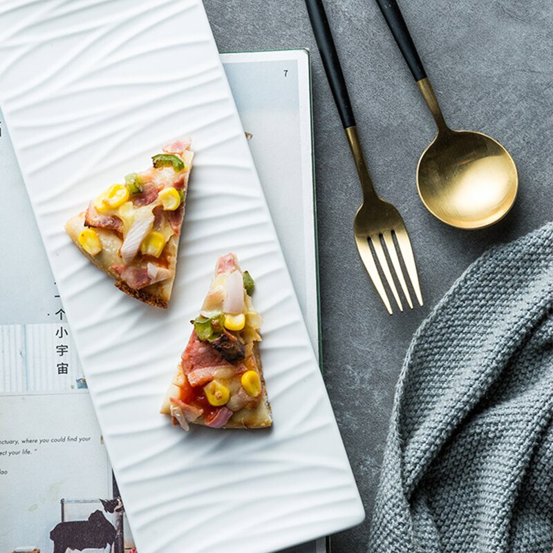 Rechthoekige sushi-dessertborden, eenvoudig herbruikbaar servies, keramisch magnetronbestendig steakbarbecuebord, huishoudelijke keukenbenodigdheden