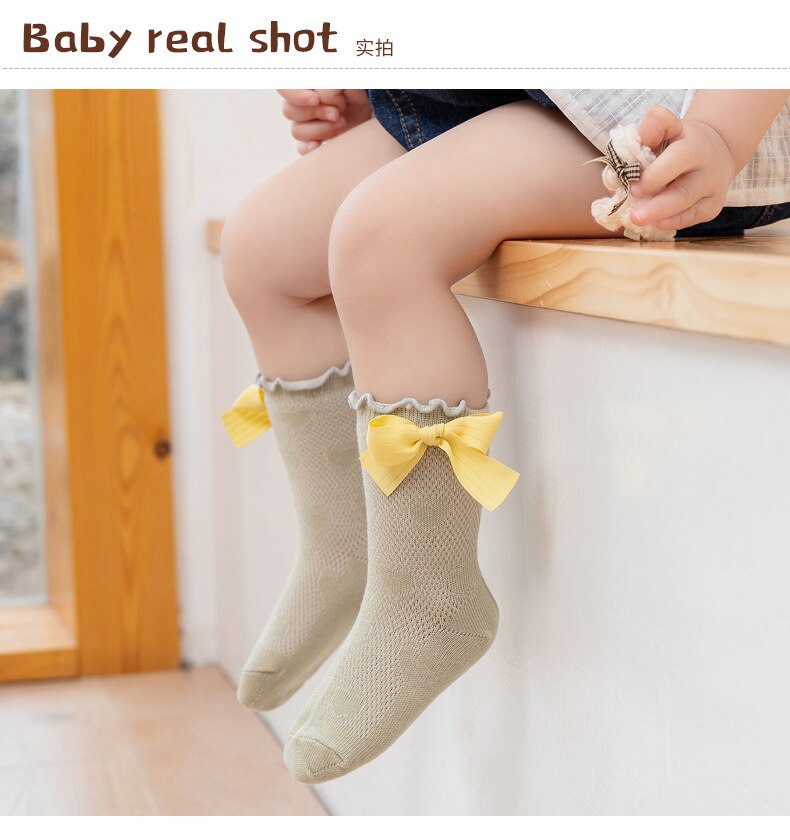 Baby kleine Mädchen atmungsaktiv Socken Bowknot Knie hoch Kinder Rohr Socken Verbeugungen Rüsche Kinder Mädchen Socken