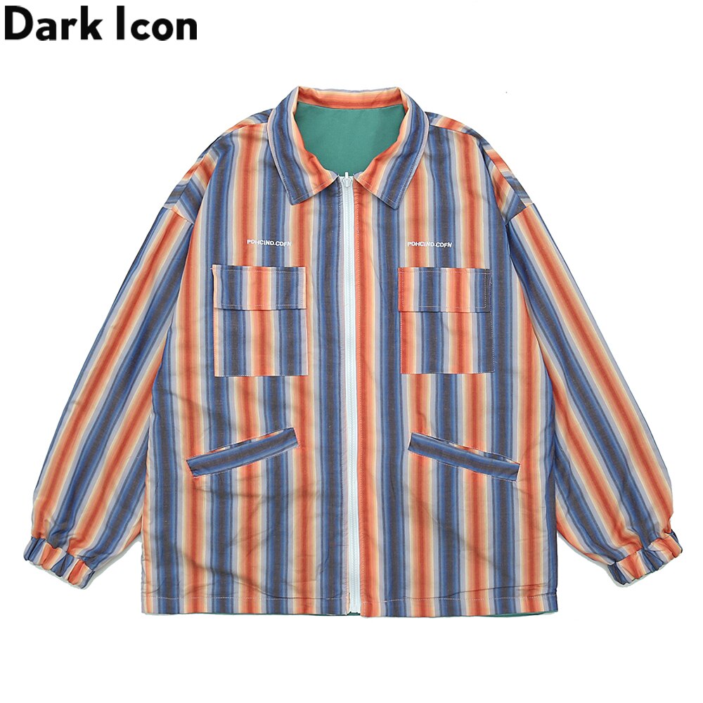 Mörk ikon randig slitstark jacka herrfickor koreansk stil lös jacka streetwear herrjacka