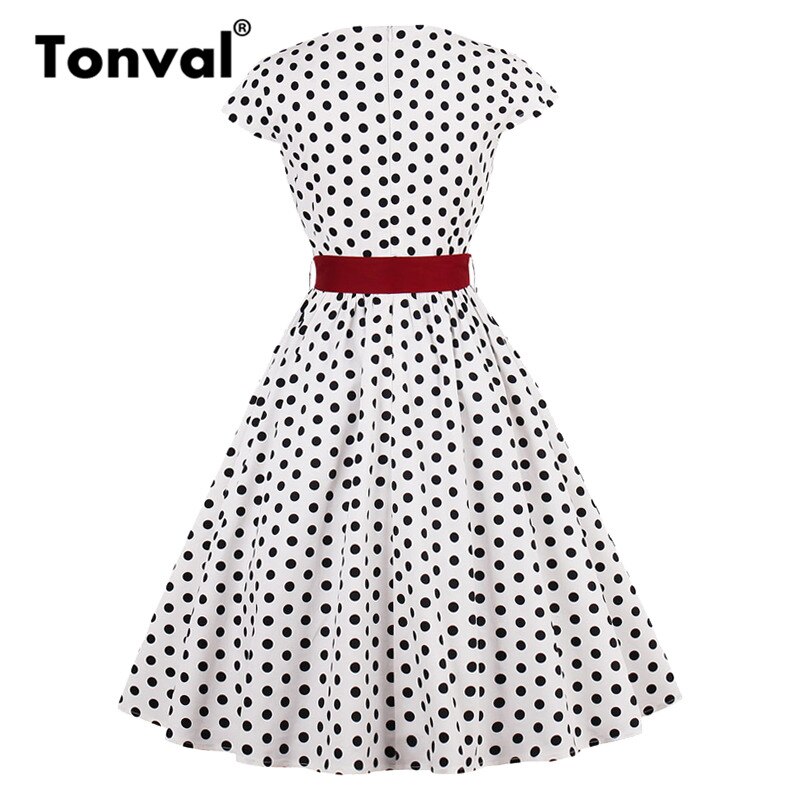 Tonval Retro Rockabilly Plaid Tunic Dress Women Cap Sleeve 50S Vintage Gingham Dress Summer Belted Cotton Dresses