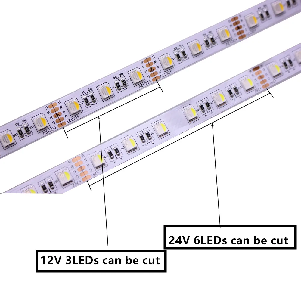12V 24V SMD5050 RGBW RGBWW tira de LED RGB blanco cálido 4 en 1 Chip LED, 60 120 108LED/M IP20 IP65 IP67 cinta LED impermeable