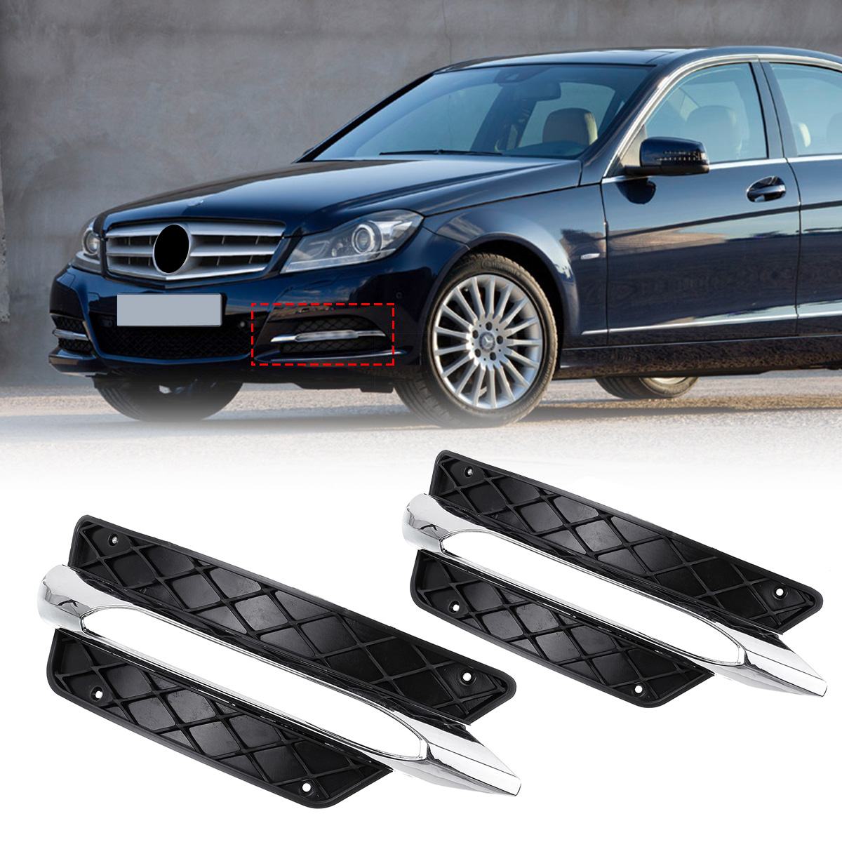 1 Pair L/R for Mercedes-Benz C-Class W204 Front Bumper DRL Grille Cover Silver Plating Lamp Hoods Decor