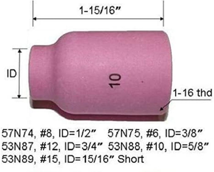 Large TIG Gas Lens Alumina Nozzle Ceramic Cups Kit 53N87#12 53N88#10 53N89#15 57N74#8 57N75#6 Fit SR DB TIG Welding ToTorch 10pk
