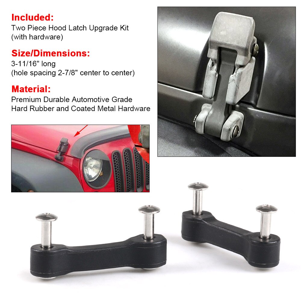 Kit de trava para capô de jeep wrangler jk, conjunto de atualização de trava, preto, chocalho, para bonés, motor, trava