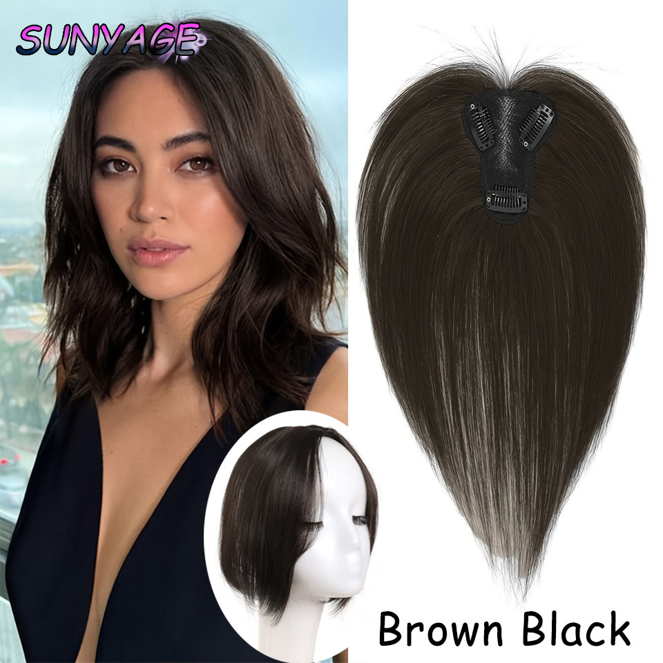 SUNYAGE Clip en flequillo de pelo sintético Natural, piezas de cabello con flecos, extensión de cabello de parte media, Topper para mujeres, pérdida de cabello: T1B/Verde