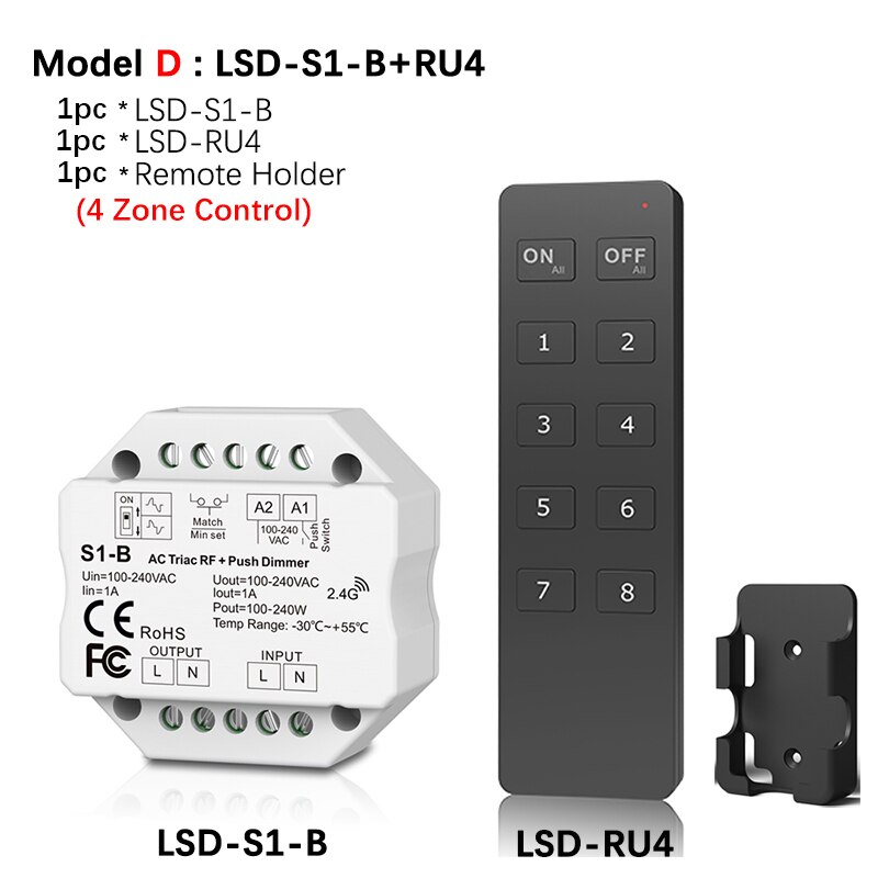 Dimmer led 220v 230v 110v ac triac trådlös wifi rf dimbar tryckströmbrytare med 2.4g dimmerknappar för led lampa  s1- b: Modell d