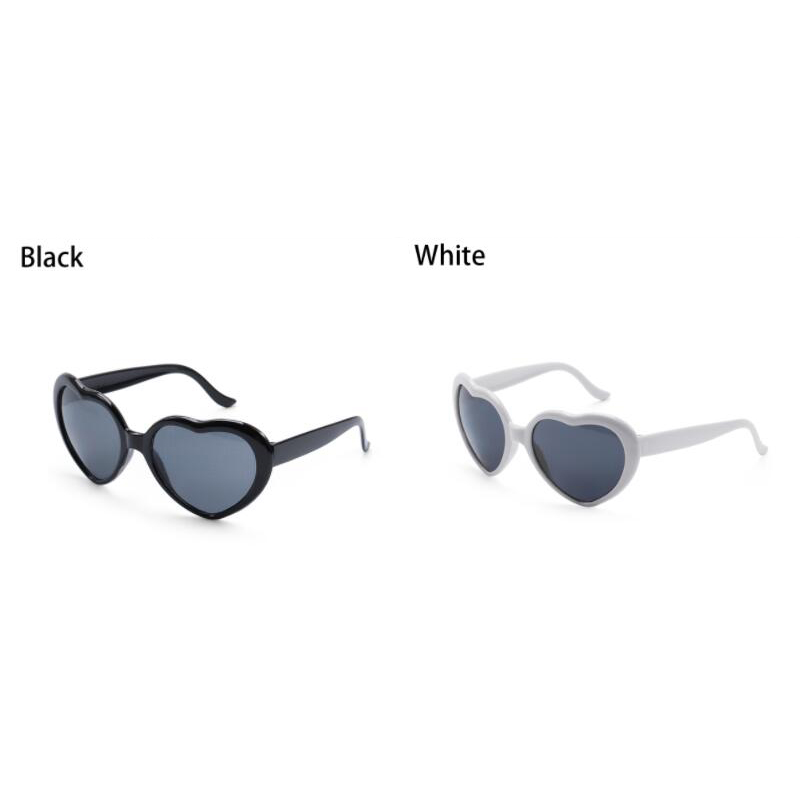2PC Love Heart Shaped Effects Glasses Watch The Lights Change To Heart Shape At Night Diffraction Glasses Women Sunglass: black and white