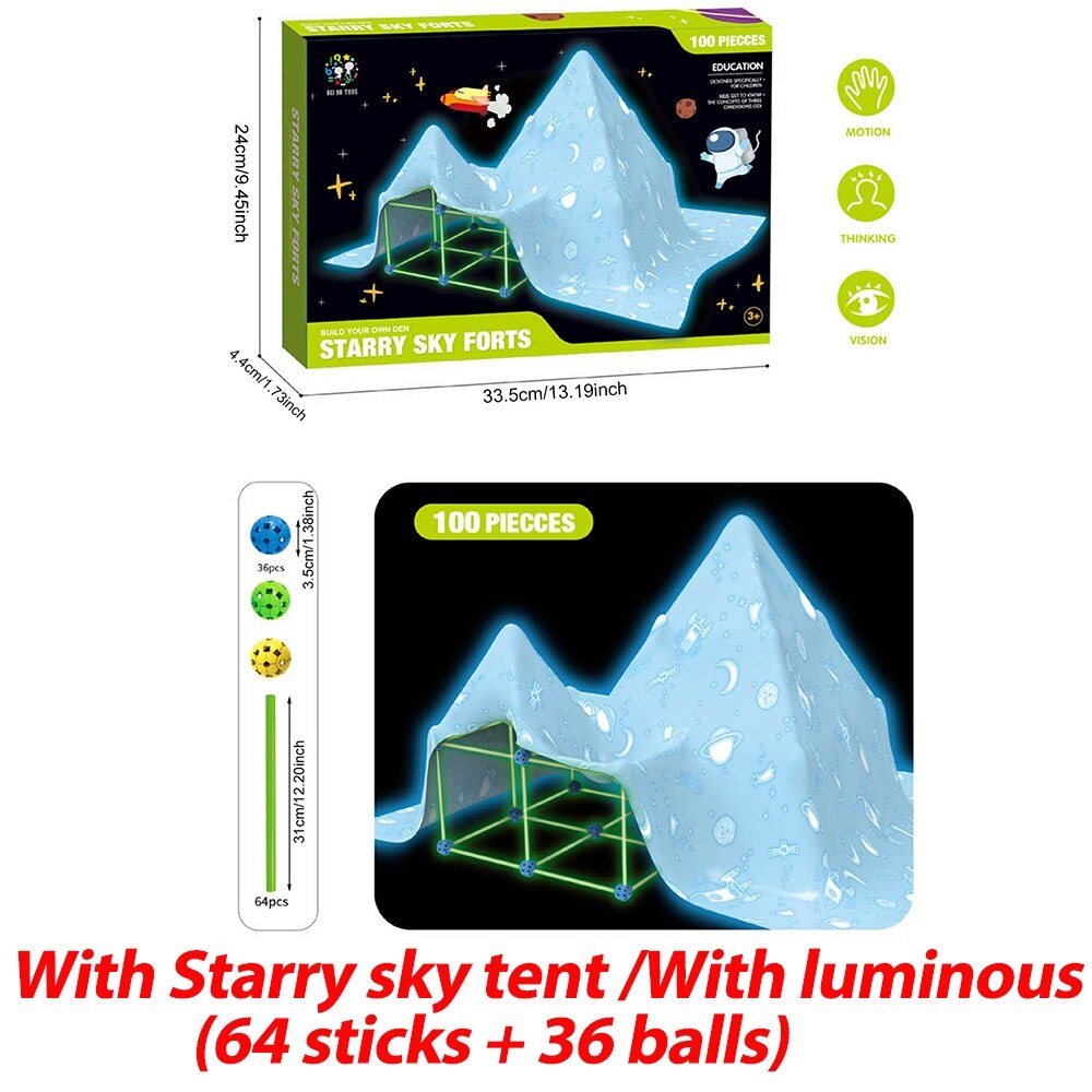 Kids Hut Construction Luminous Fort Building Kit Baby Tent Toy Castles Tunnels DIY 3D Play House for Children Indoor Playhouse: J