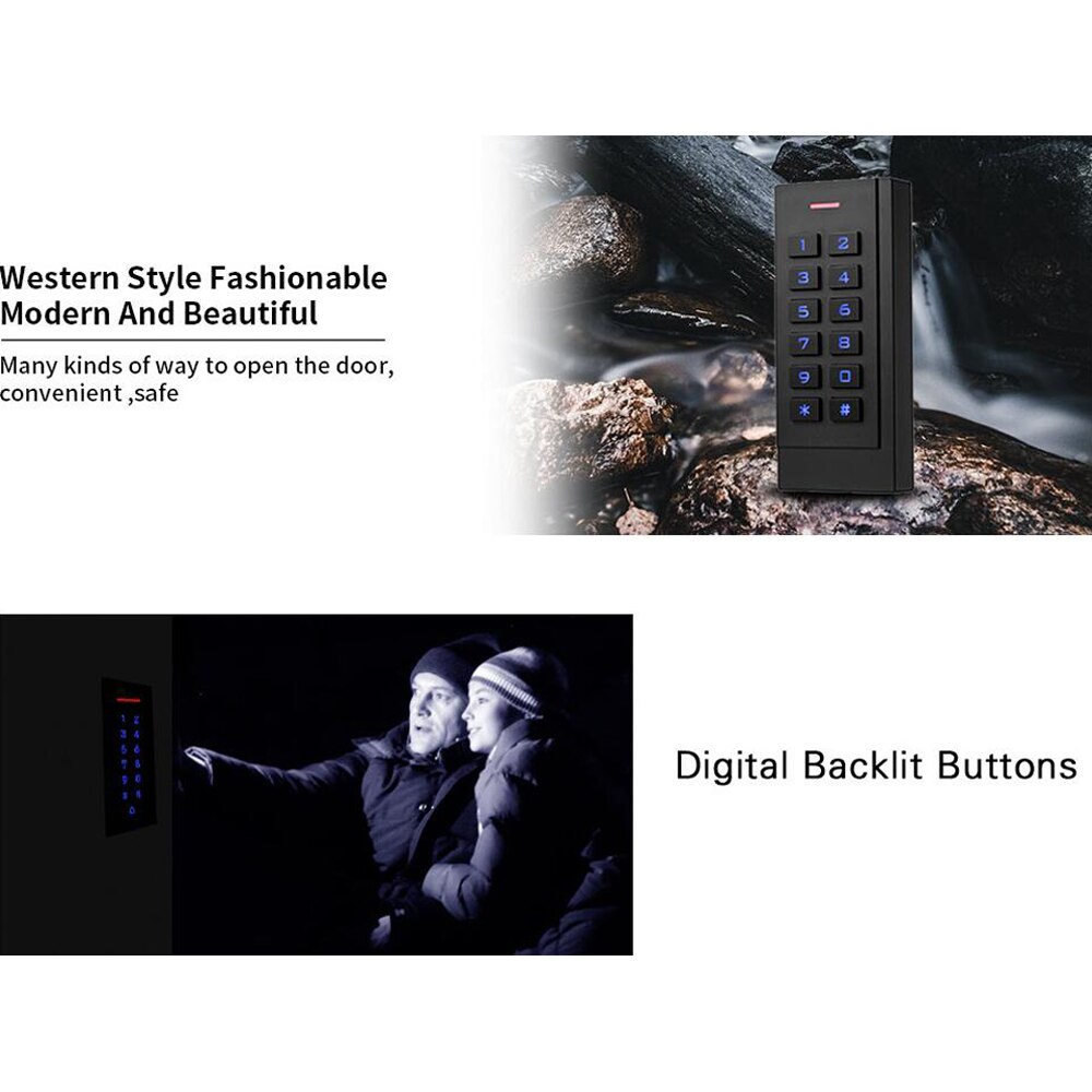 Waterproof Dual-frequency support 125KHZ RFID+13.56MHZ IC Card Keypad Standalone Access Controller WG26 out/in Door Lock System