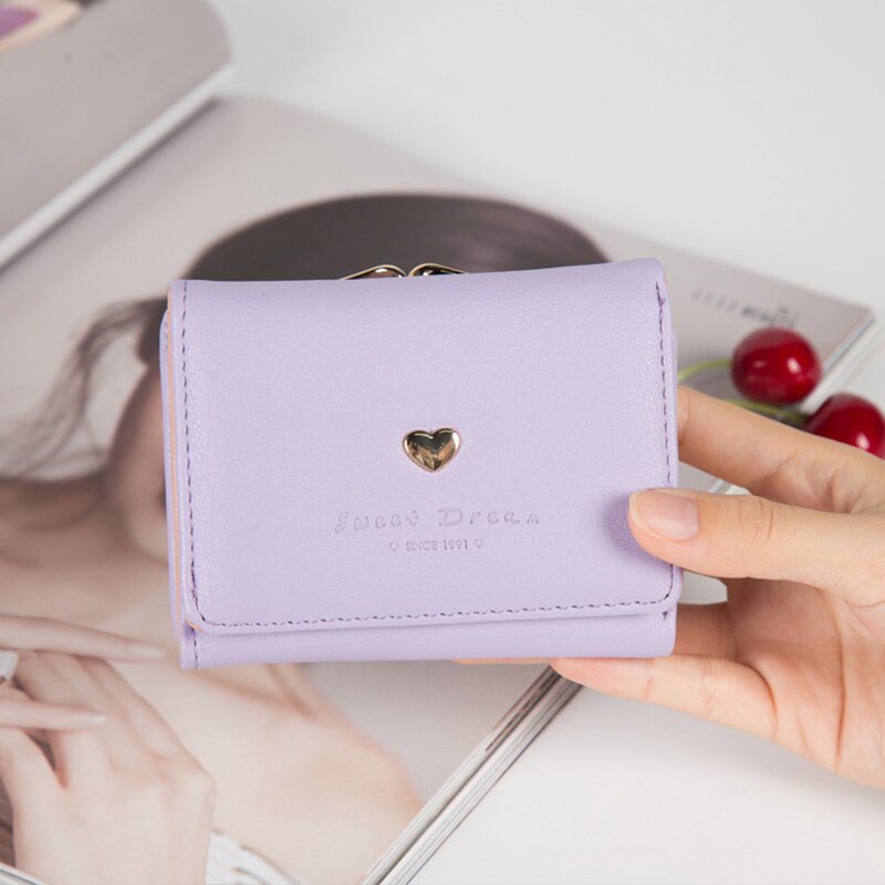 Mara's dream dames portemonnee letterpatroon hart dames korte portemonnee kaarthouder dames portemonnee munt portemonnee bankpashouder: Een paarse