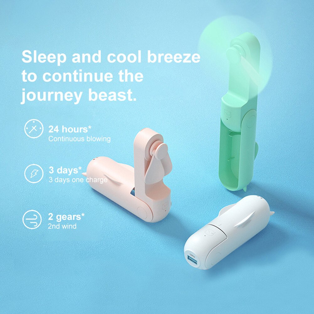 Mini-taschenventilator, usb-aufladbar, 2000 -mah-akku, tragbarer und faltbarer reiseventilator für draußen mit powerbank-funktion