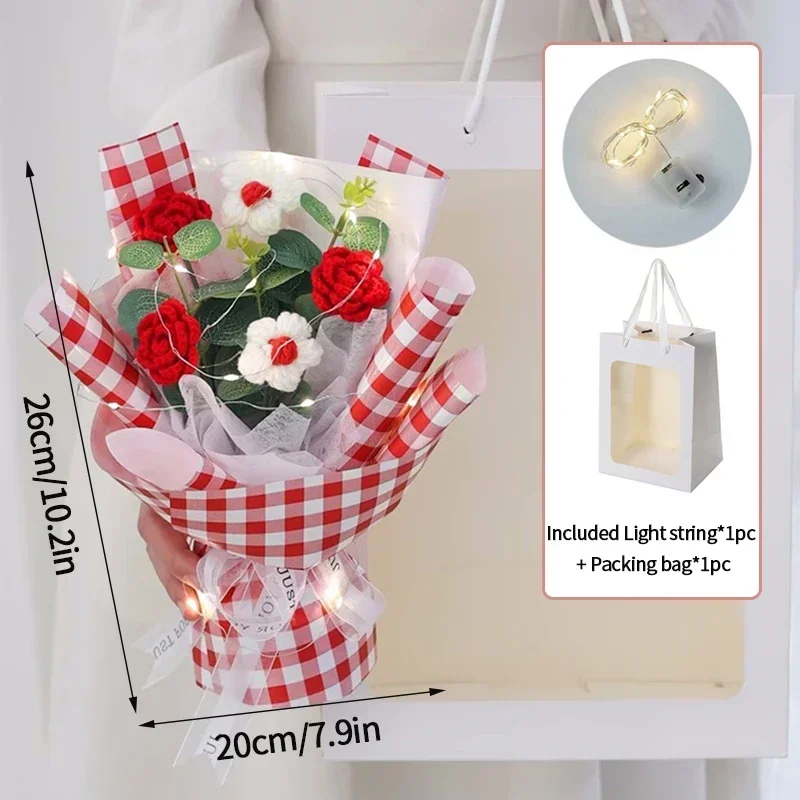 Afgewerkt Afstudeerbloemenboeket Gebreid Bloemenboeket Met Cadeautasje Lamp String Festival Moederdag Handgemaakte