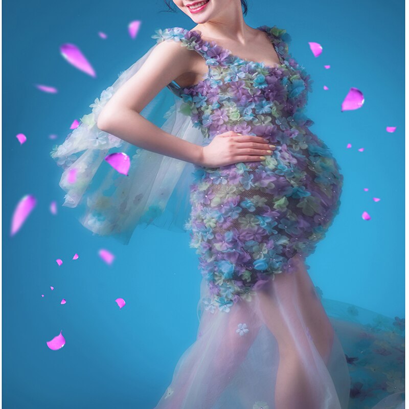 Fancy Maternity Flower Lace Dress For Photography Props Clothes Photo Shoot Dress Pregnancy Pregnant Dress For Phto Shooting 34