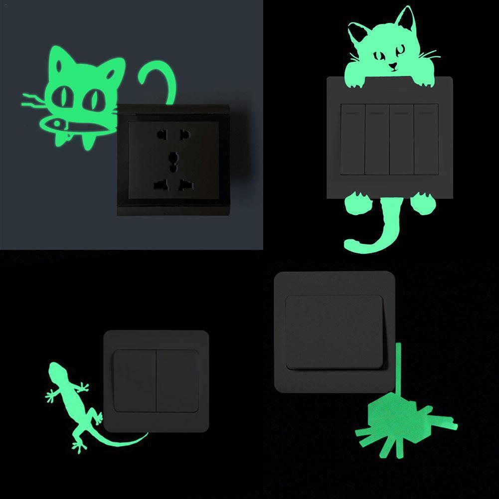 Lichtgevende Cartoon Schakelaar Sticker Glow In The Dark Kat Sticker Tl Sticker Kid Kamer Decoratie Home Decor Sticker