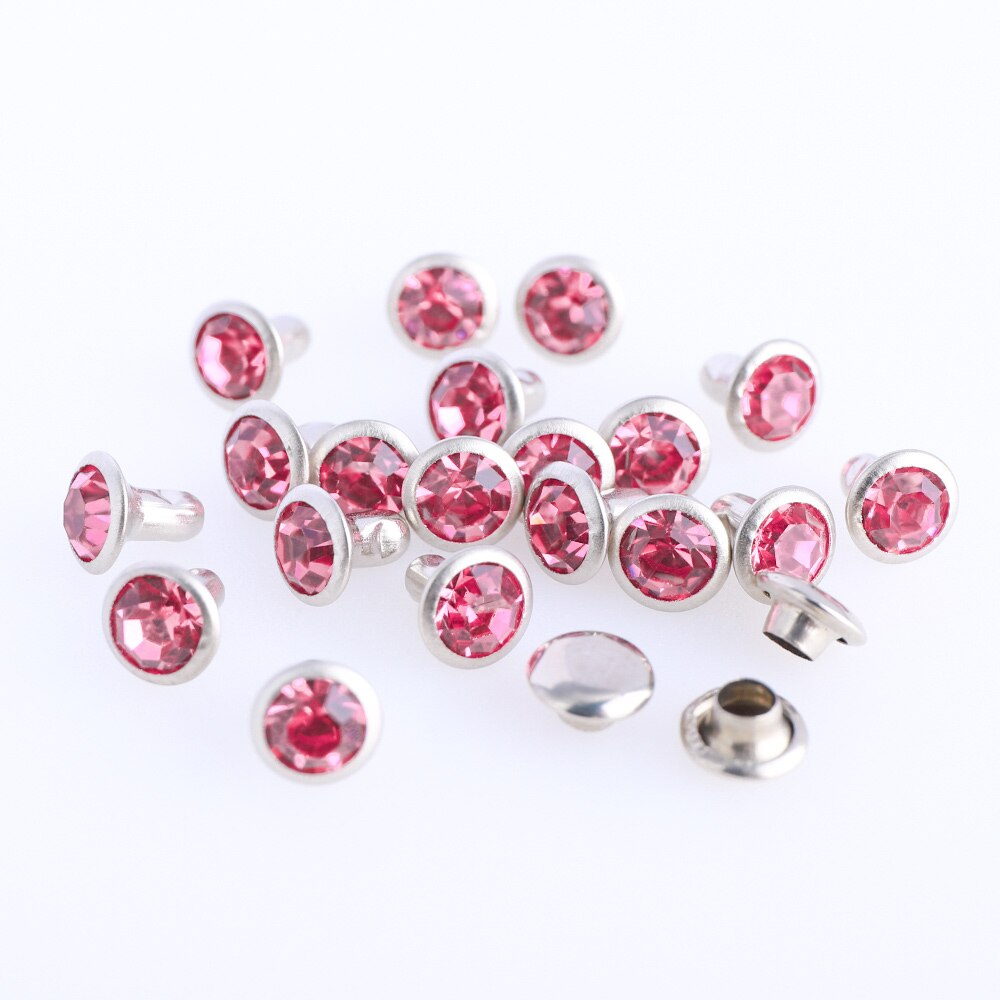 Juego de tachuelas de diamantes de imitación para manualidades, juego de tachuelas de Cristal AB de 6/8mm para manualidades, bolsa de ropa, broca de cuero, 100: 6MM / Rose