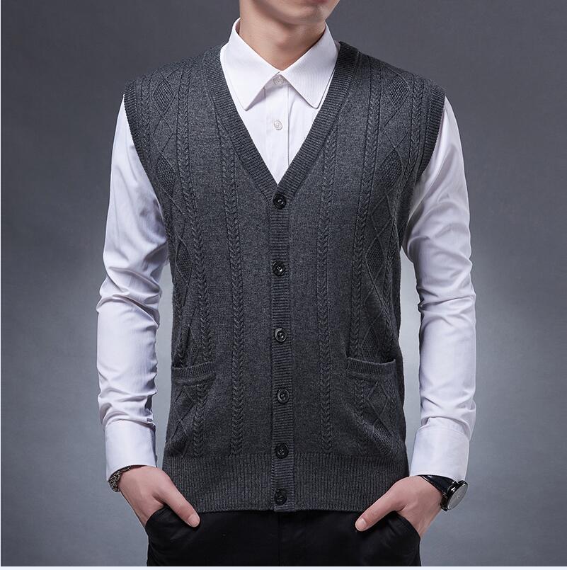 Mannen Gebreide kasjmier Vest Herfst winter Mannen wollen vest Gebreide Trui mouwloze Mannen mode Wollen truien vesten: Dark Grey / XXL