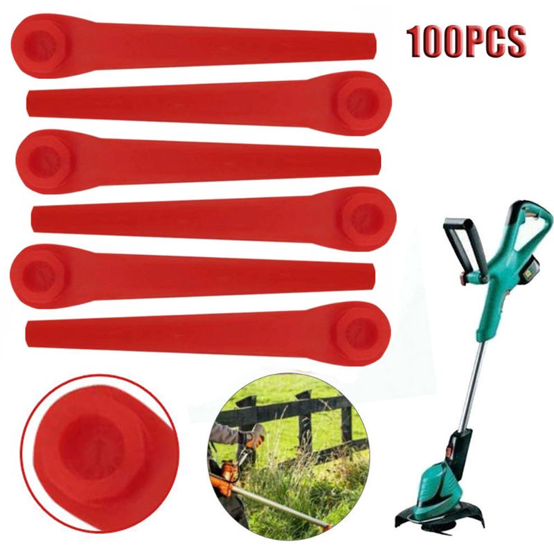 100 uds, cuchillas de plástico para cortar césped, cuchillas de repuesto para cortacésped, herramienta de jardín E7CB