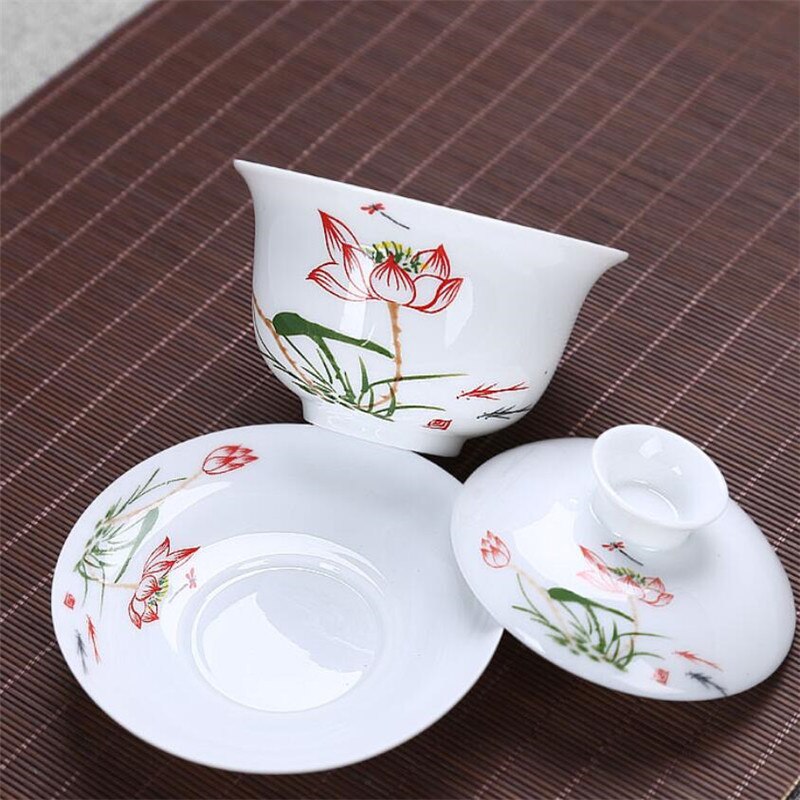 200ML Chinese Traditions Gai Wan Tea Set Bone China Tea Sets Dehua Gaiwan Tea Porcelain Pot Set Travel Beautiful And Easy Kettle