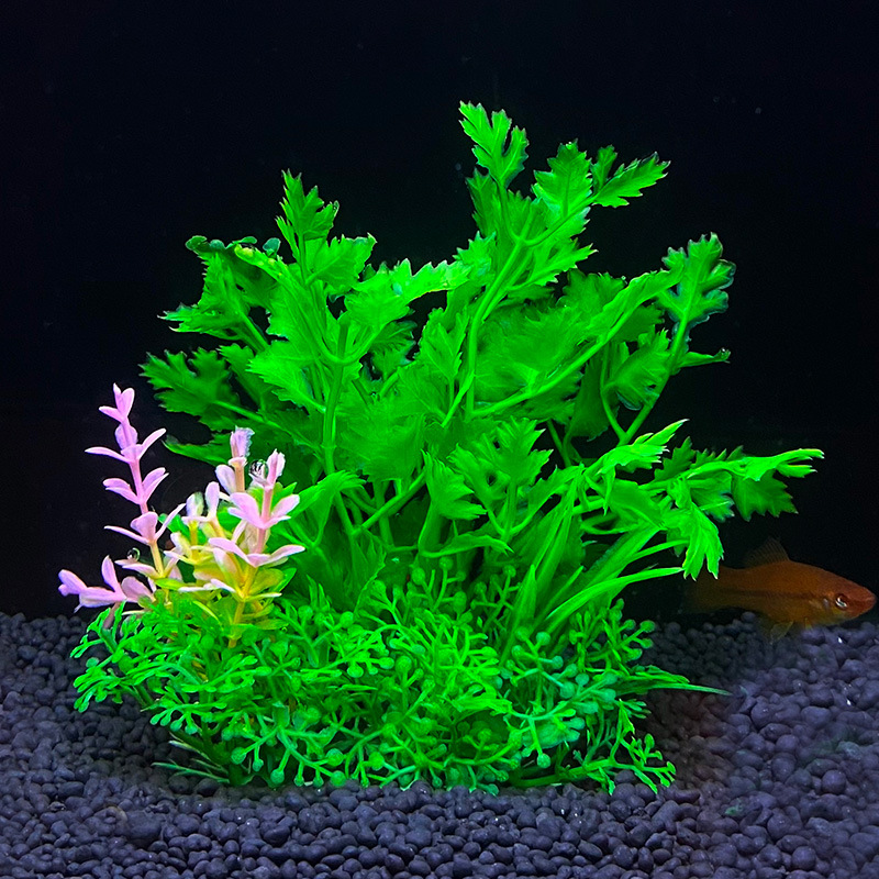 Plantas artificiales para decoración de acuario, adorno de malezas de agua, planta acuática, accesorios de decoración de césped para pecera, 14cm: Azul