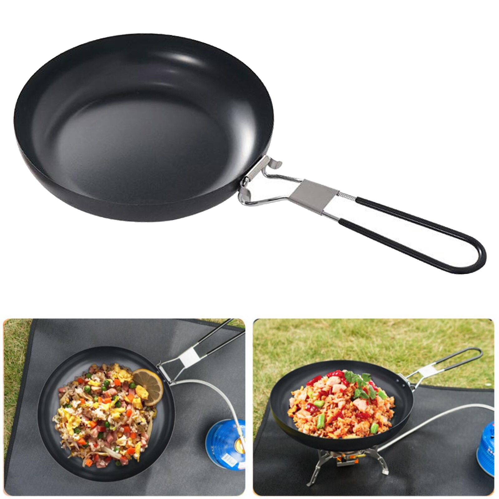 Hiking Picnic Camping Cookware Nonslip Iron Frying Pan Pot Lightweight Camp Cooking Supplies Camping Cookware