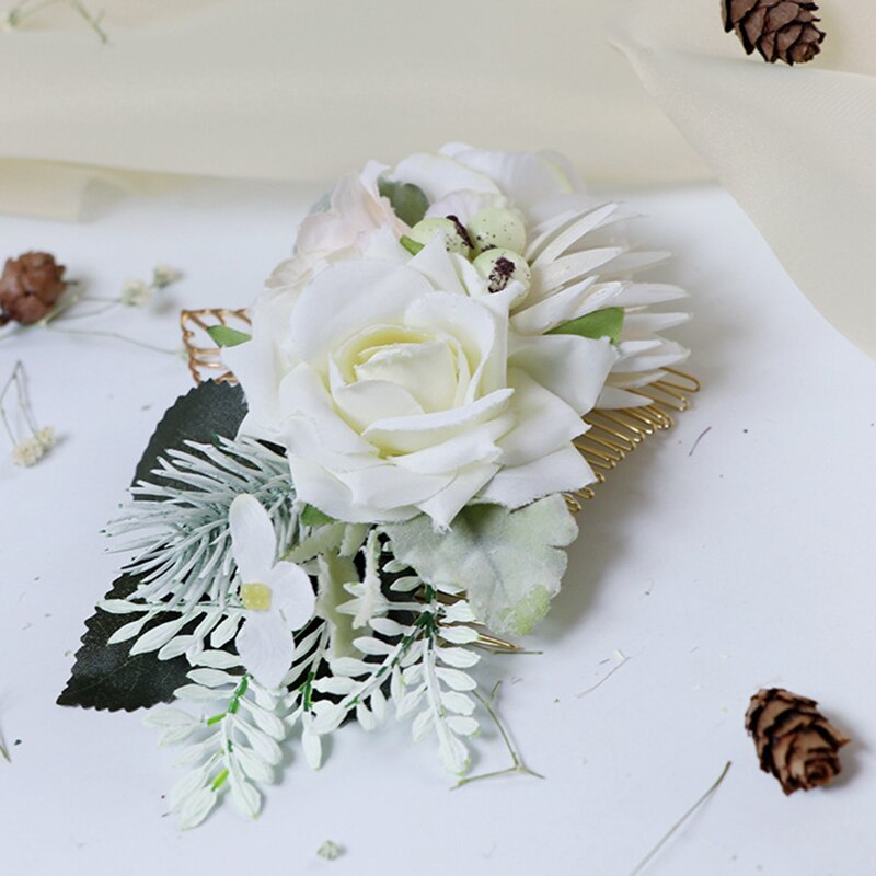 Acessórios para o cabelo de noiva placa plugue do cabelo pente artesanal simulação de pano flor bud pente de cabelo praia palha chapéu decoração