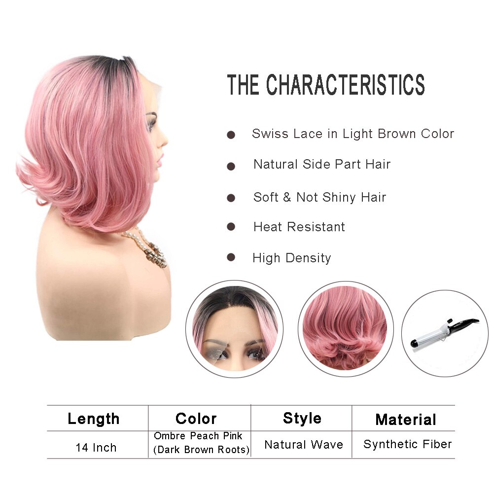 Korte Bob Roze Kant Voor Pruiken Voor Zwarte Vrouwen Rechte Golf Synthetische Pruik Half Hand Gebonden Hoge Temperatuur vezel Haar