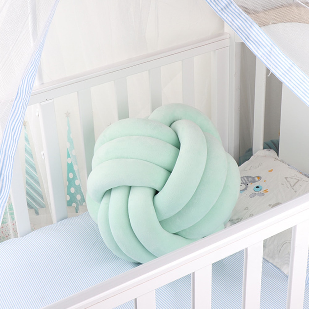 Handgemaakte Braid Knoop Bal Kussen Baby Room Decor Peuter Baby Wieg Bed Rugleuning Ronde Kussen Kinderen Spelen Zachte Bescherming