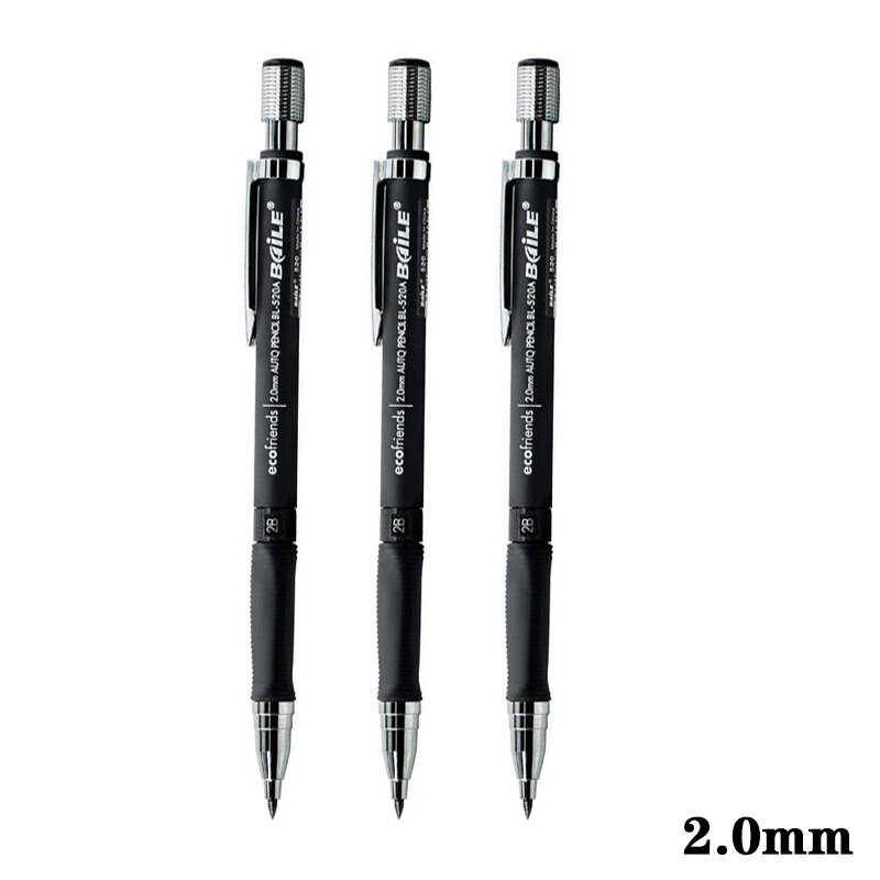 2B Automatic Pencils 2.0mm Mechanical Pencil Set With 12pcs Lead For Drawing Writing Tools Stationery Gray/Colorful Pencil: 3pcs Black Pen