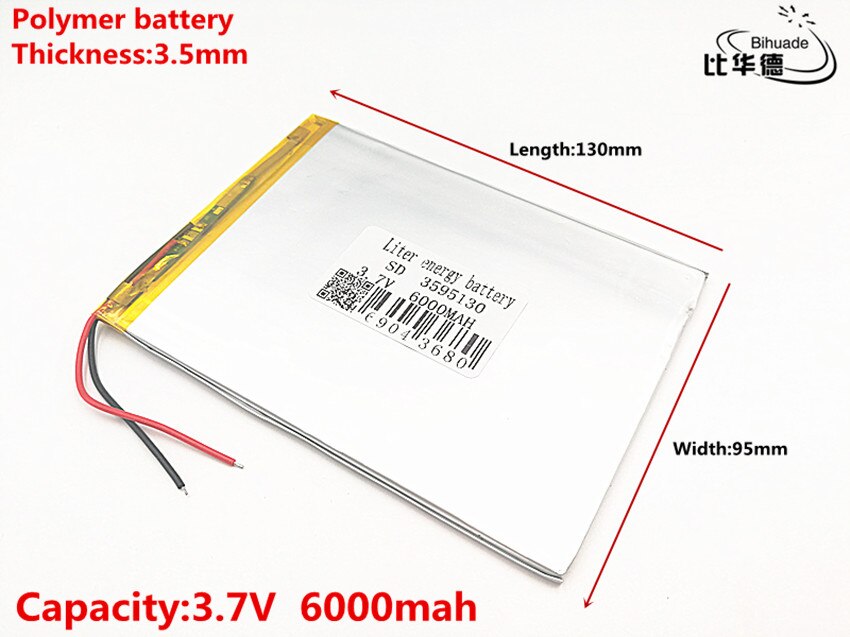 1 pz/lotto Buon Qulity grande capacità di 3.7 V 3595130 6000 mah ogni tablet universale batterie al litio ricaricabili