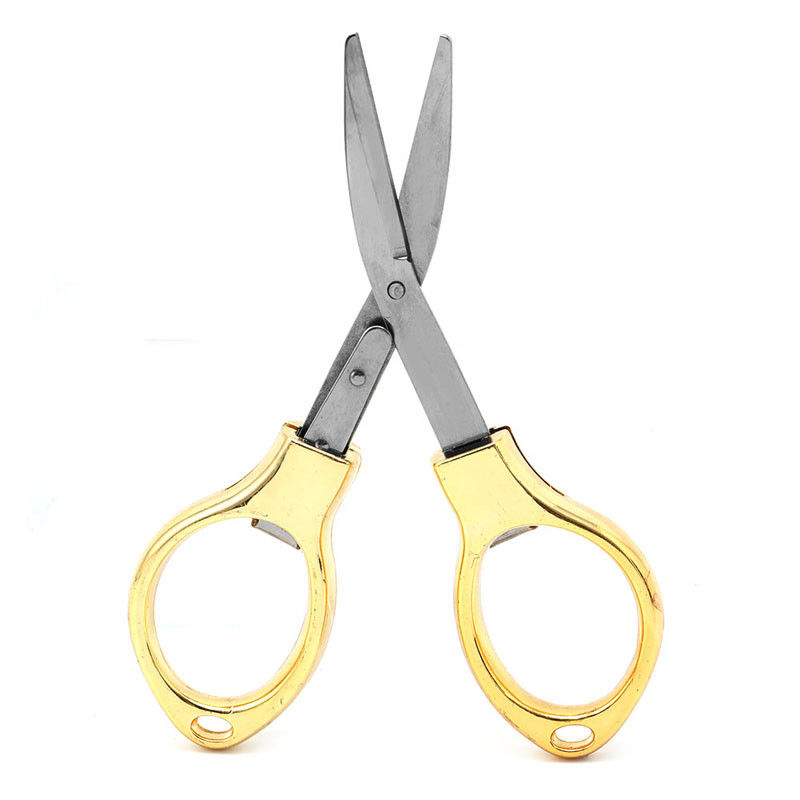1Pcs Folding Camping Stainless Steel Scissors Keychain Fishing Scissor Pocket Mini Cutter Crafts Sewing Safe: Gold plating hd