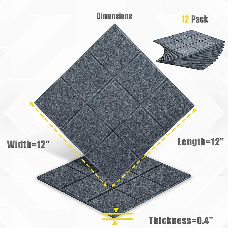 12Pcs Acoustic Absorption Panels,Beveled Ceramic Tiles For Sound Insulation,9 Block ,For Homes Offices,30X30X0.9Cm