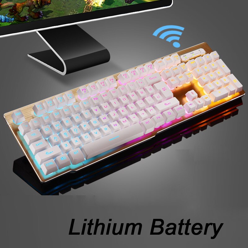 MK500 Wireless Keyboard Rechargeable Backlight Gaming Charging Backlight Wireless Keyboard Alloy Panel Suitable for Desktop: Lithium battery Whit