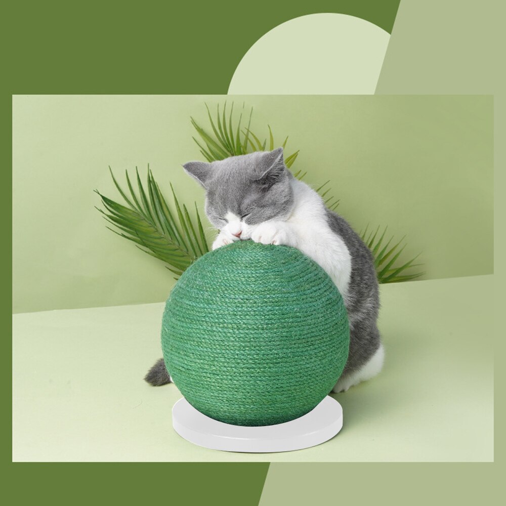 Sisal Cat Scratch Cactus Ball with Wood Base Cat Interactive Toy Knitted Cats Scratch Board Grinding Nails Protecting Furniture