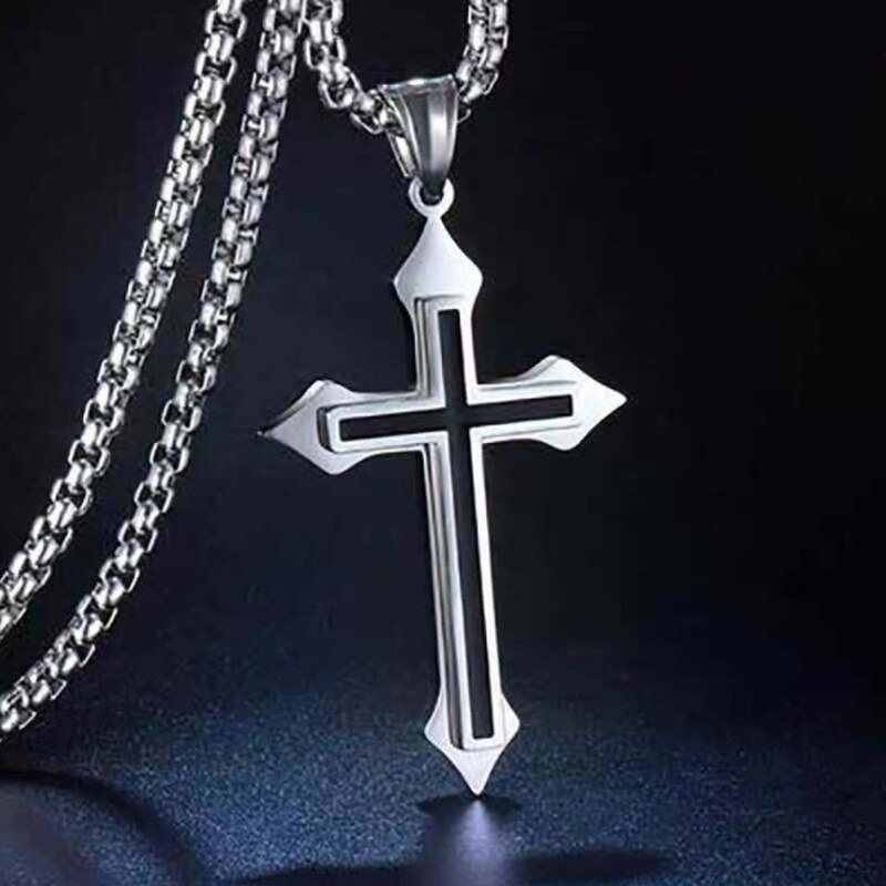 Colgante de lujo con cruz grande para mujer y hombre, colgante de boda de circonia cúbica 5A con Collar, joyería: A15143-Silver