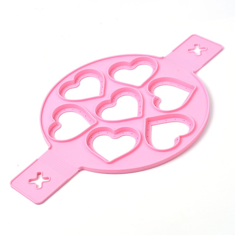 Pannenkoek Maker Hart/Ster/Ronde Vormige 7 Gaten Anti-aanbak Siliconen Bakvorm Ring Gebakken Ei Voor Familie Koken keuken Gereedschap: Heart Pink