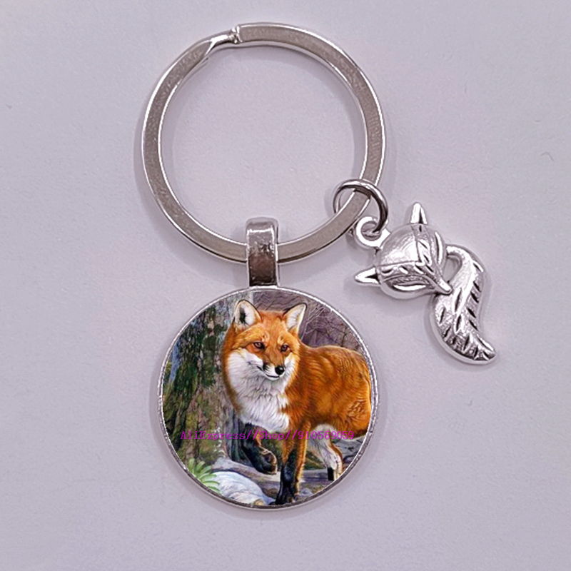 Porte-clés en verre, renard et fleur de dessin animé pour femmes, joli Animal coloré pour filles: MULTI