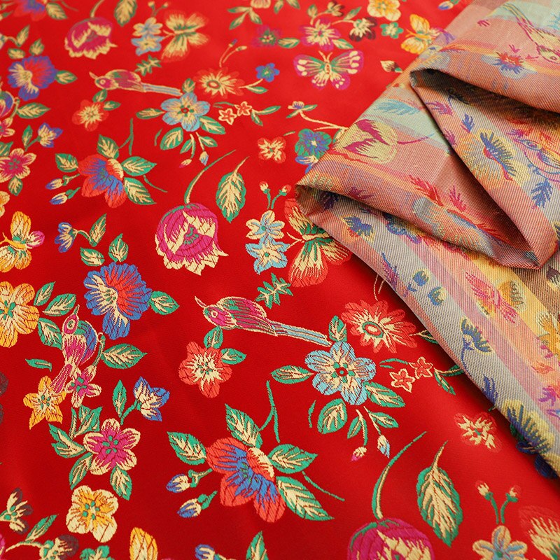 Brocado de tela satinada, jacquard, patrón de flores, material de ropa para costura de cheongsam y kimono