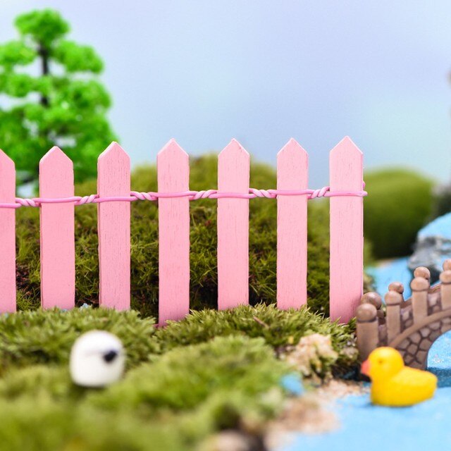 Mini Fence Barrier Fairy Garden Kit DIY Wood Fence Plant Potted Landscape Decor Miniature Terrarium Wooden Craft Fence: Pink